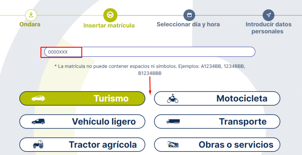 seleccionar tipo de vehículo